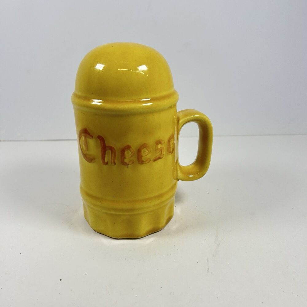 Retro Yellow Glazed Ceramic Cheese Keeper Shaker Cup Kitchen Decor 1970s